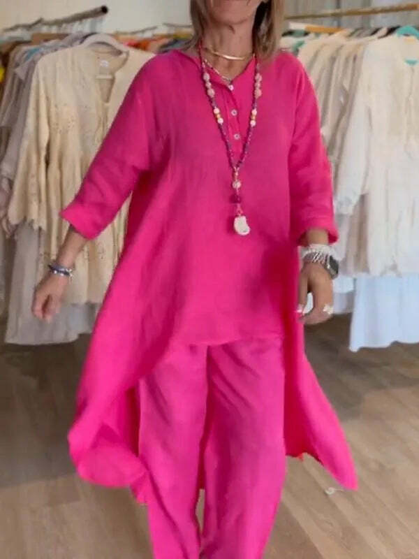 Y2K Summer Two Piece Set: Cotton Linen Wide Leg Pants & Half Sleeve Top - Vintage 90S Grunge Outfit Y2K Summer Two Piece Set: Cotton Linen Wide Leg Pants & Half Sleeve Top - Vintage 90S Grunge Outfit