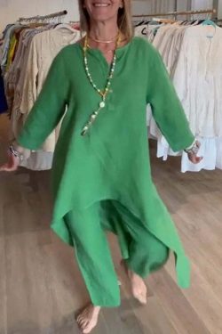 Y2K Summer Two Piece Set: Cotton Linen Wide Leg Pants & Half Sleeve Top - Vintage 90S Grunge Outfit