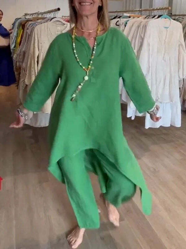 Y2K Summer Two Piece Set: Cotton Linen Wide Leg Pants & Half Sleeve Top - Vintage 90S Grunge Outfit Y2K Summer Two Piece Set: Cotton Linen Wide Leg Pants & Half Sleeve Top - Vintage 90S Grunge Outfit