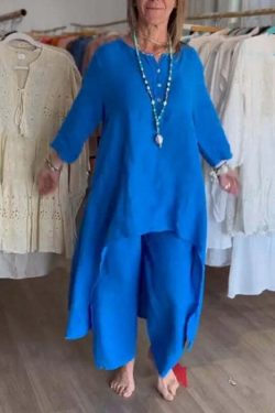 Y2K Summer Two Piece Set: Cotton Linen Wide Leg Pants & Half Sleeve Top - Vintage 90S Grunge Outfit