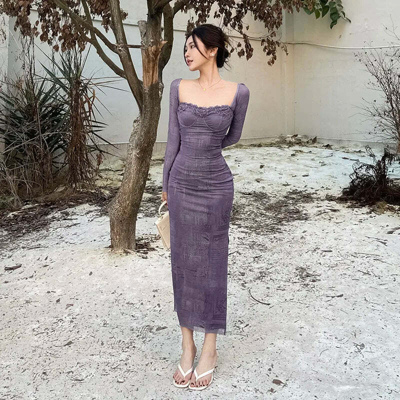 Y2K Summer Vintage Pink Lace Mesh Long Sleeve Dress - Retro 90S Grunge Festival Outfit Y2K Summer Vintage Pink Lace Mesh Long Sleeve Dress - Retro 90S Grunge Festival Outfit