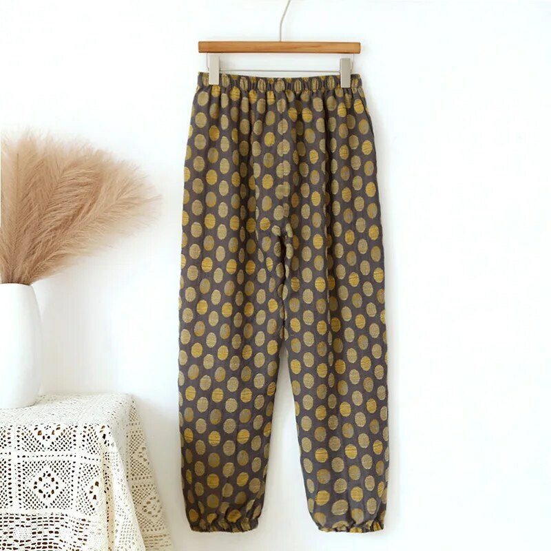 Y2K Summer Women'S Pajamas - 100% Cotton Crepe Pants, Comfortable Loose Fit, Retro 90S Style