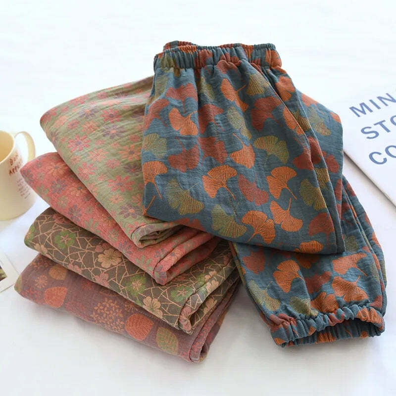 Y2K Summer Women'S Pajamas - 100% Cotton Crepe Pants, Comfortable Loose Fit, Retro 90S Style