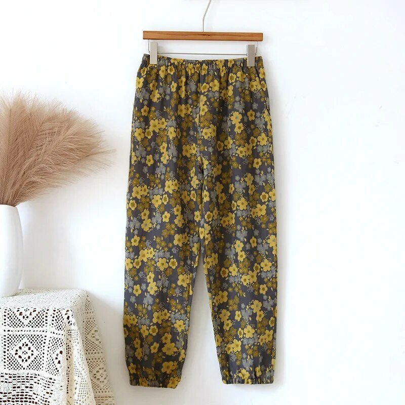 Y2K Summer Women'S Pajamas - 100% Cotton Crepe Pants, Comfortable Loose Fit, Retro 90S Style