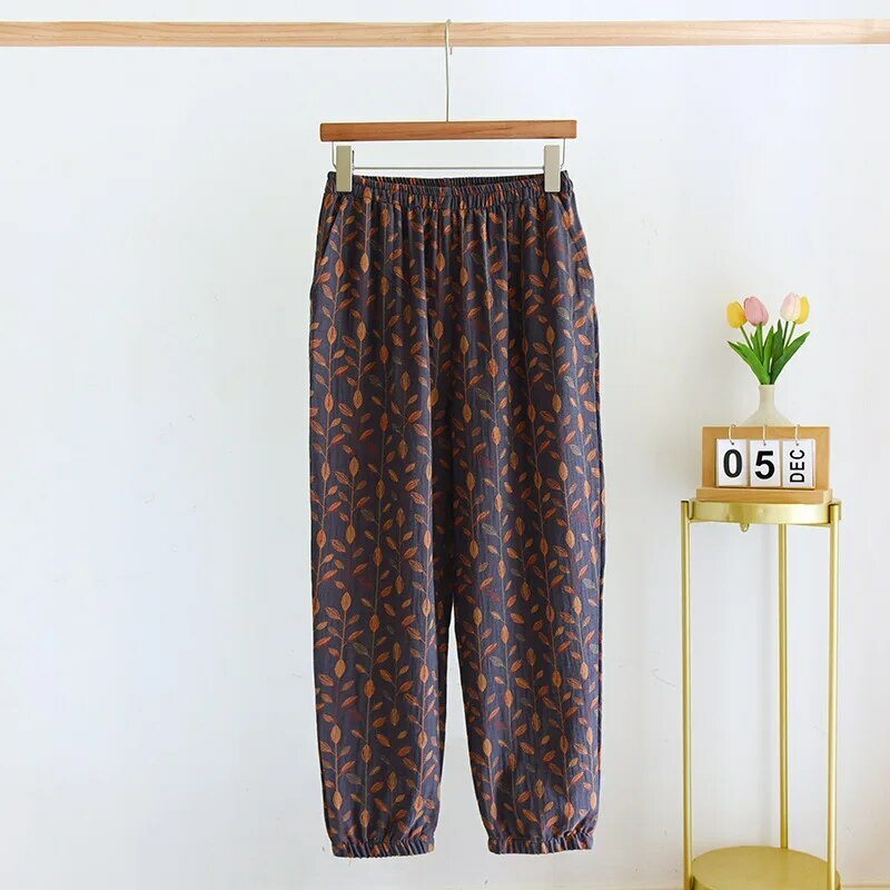Y2K Summer Women'S Pajamas - 100% Cotton Crepe Pants, Comfortable Loose Fit, Retro 90S Style
