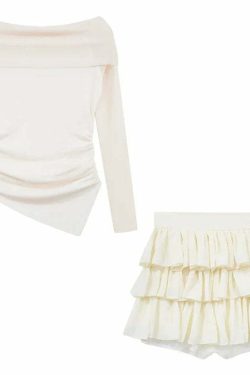 Y2K Two-Piece Skirt Set: Crop Top & Cake Skirt - 90S Grunge, Retro, Kawaii, Pastel