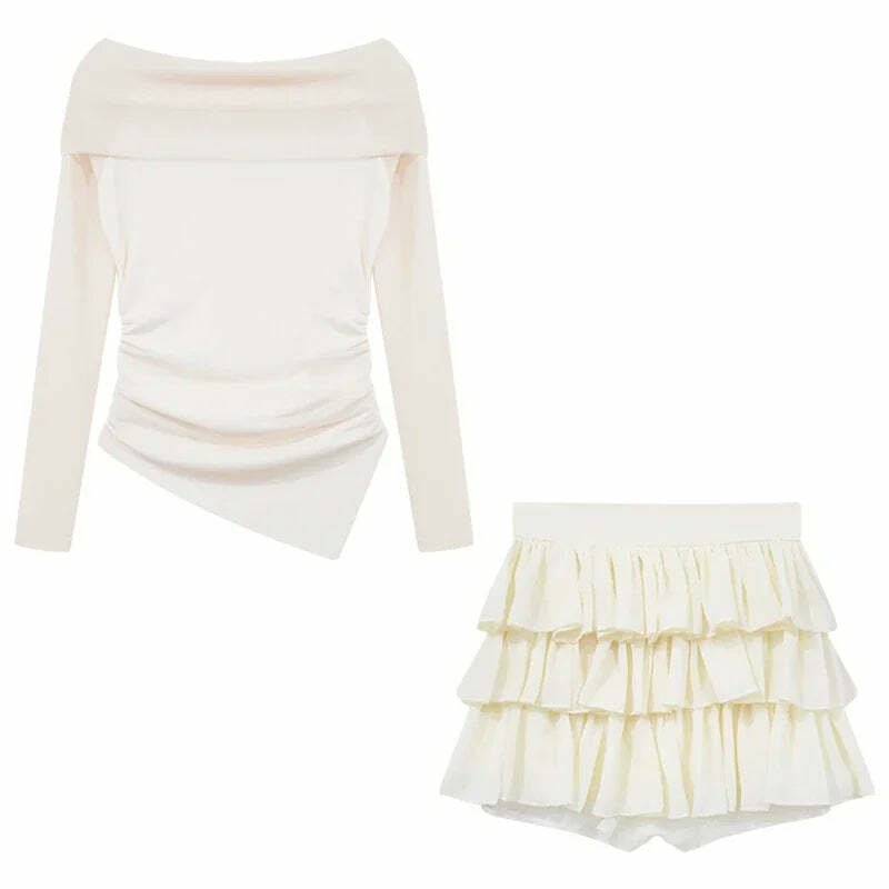 Y2K Two-Piece Skirt Set: Crop Top & Cake Skirt - 90S Grunge, Retro, Kawaii, Pastel Y2K Two-Piece Skirt Set: Crop Top & Cake Skirt - 90S Grunge, Retro, Kawaii, Pastel