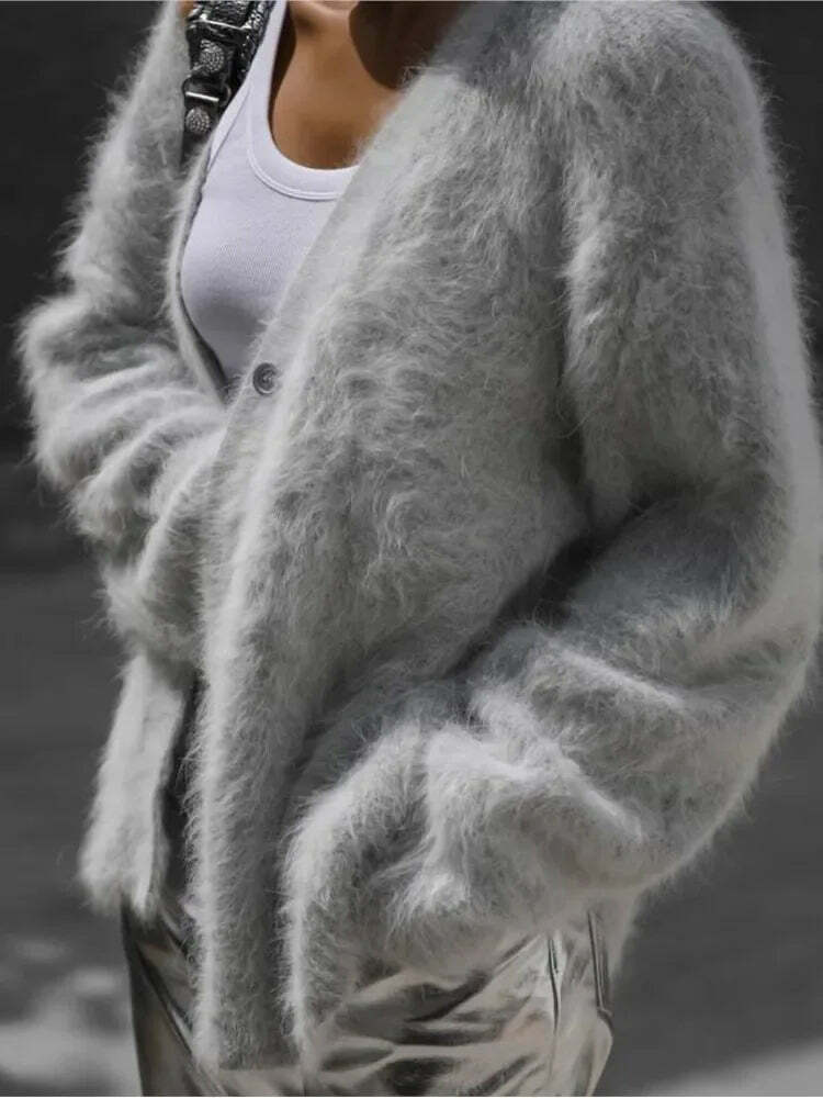 Y2K V-Neck Angora Wool Knit Cardigan - Chic 90S Grunge, Retro Summer, Pastel Goth Sweater Y2K V-Neck Angora Wool Knit Cardigan - Chic 90S Grunge, Retro Summer, Pastel Goth Sweater