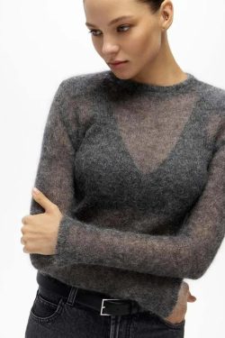 Y2K V-Neck Angora Wool Knit Cardigan - Chic 90S Grunge, Retro Summer, Pastel Goth Sweater