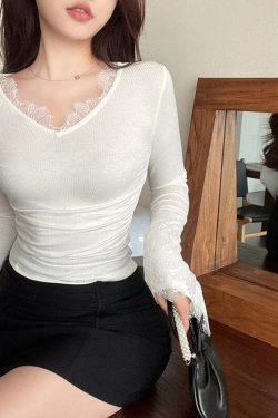 Y2K Velvet Lace Pleated Top - Elegant Grunge 90S Fashion, Retro Y2K Summer Outfits