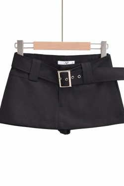 Y2K Vintage Black Cargo Mini Skirt With Belt - Korean Fashion Summer Retro 90S Grunge Outfit