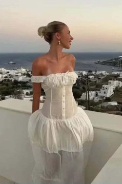 Y2K White Bowknot Tank Dress - Elegant Sleeveless Maxi Sundress, Retro 90S Summer Beach Chic