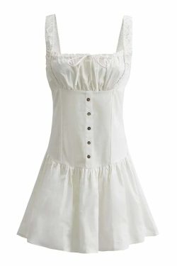 Y2K White Bowknot Tank Dress - Elegant Sleeveless Maxi Sundress, Retro 90S Summer Beach Chic