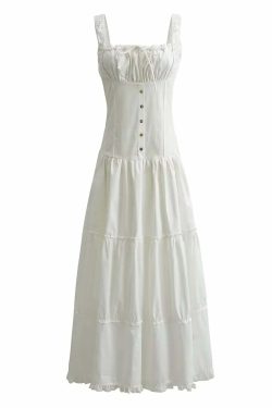 Y2K White Bowknot Tank Dress - Elegant Sleeveless Maxi Sundress, Retro 90S Summer Beach Chic