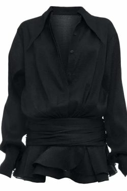 Y2K White Chiffon Mini Dress - Casual Ruffled Pleated See-Through Oversized Shirt Dress