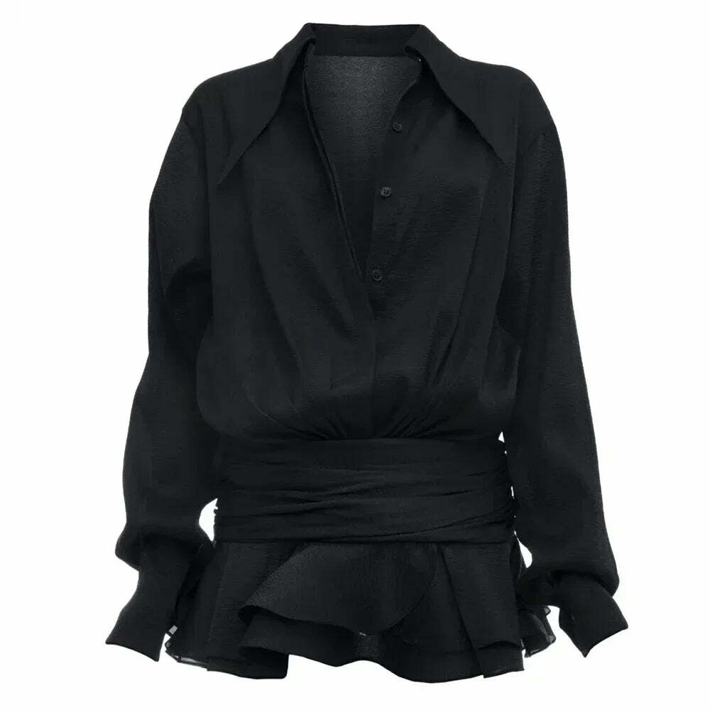 Y2K White Chiffon Mini Dress - Casual Ruffled Pleated See-Through Oversized Shirt Dress Y2K White Chiffon Mini Dress - Casual Ruffled Pleated See-Through Oversized Shirt Dress