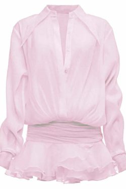 Y2K White Chiffon Mini Dress - Casual Ruffled Pleated See-Through Oversized Shirt Dress