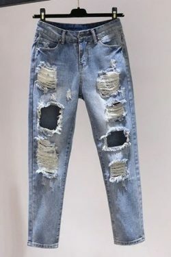 Zara Loose High Waist Hole Jeans - Y2K Summer Grunge 90S Fashion Retro Style Y2K Outfits