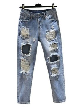 Zara Loose High Waist Hole Jeans - Y2K Summer Grunge 90S Fashion Retro Style Y2K Outfits