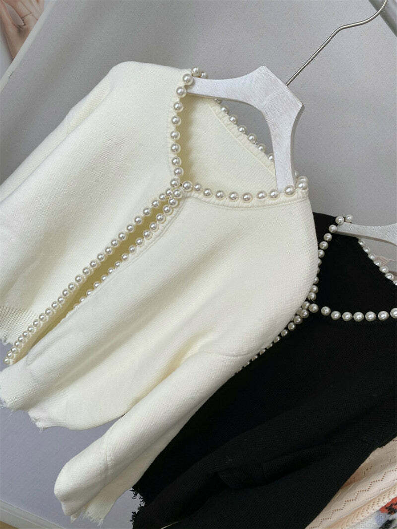 Zia Pearl Cardigan - Y2K Summer Grunge, 90S Retro, Pastel Goth, Y2K Party &