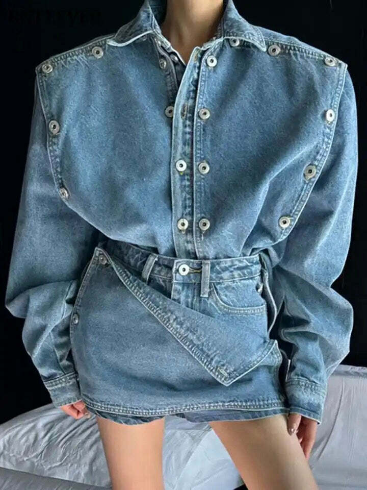 Zofie Denim Two Piece Set - Y2K Summer & 90S Grunge Outfit, Retro Y2K Fashion For Women