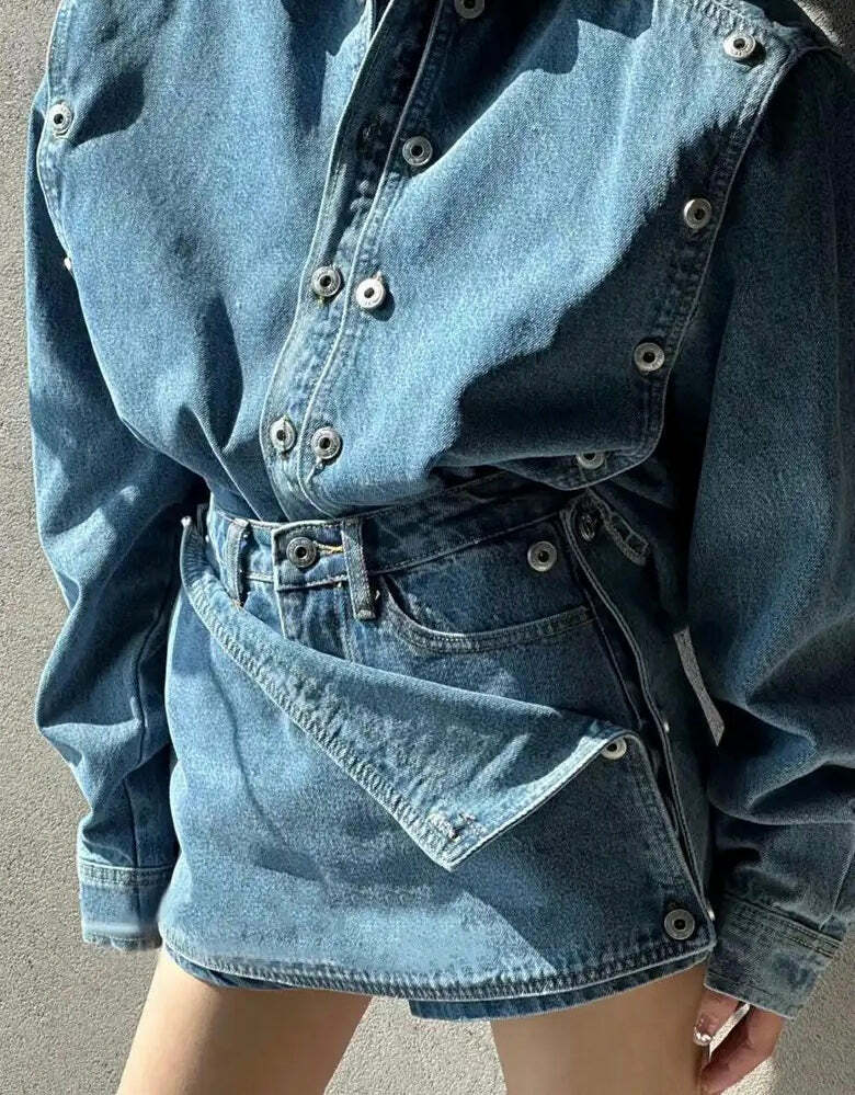 Zofie Denim Two Piece Set - Y2K Summer & 90S Grunge Outfit, Retro Y2K Fashion For Women