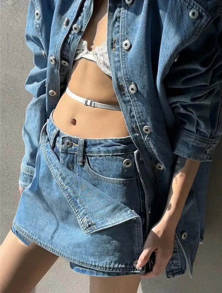 Zofie Denim Two Piece Set - Y2K Summer & 90S Grunge Outfit, Retro Y2K Fashion For Women