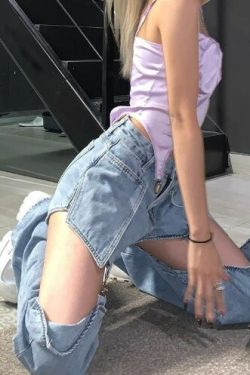 Zuri Ripped Grunge Jeans - Y2K Summer Outfits, 90S Fashion, Retro Style, Gothic Y2K, Y2