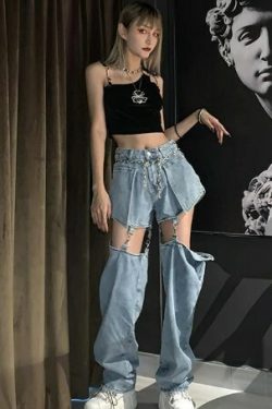 Zuri Ripped Grunge Jeans - Y2K Summer Outfits, 90S Fashion, Retro Style, Gothic Y2K, Y2