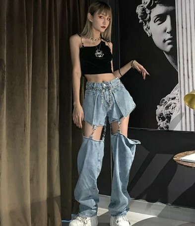 Zuri Ripped Grunge Jeans - Y2K Summer Outfits, 90S Fashion, Retro Style, Gothic Y2K, Y2