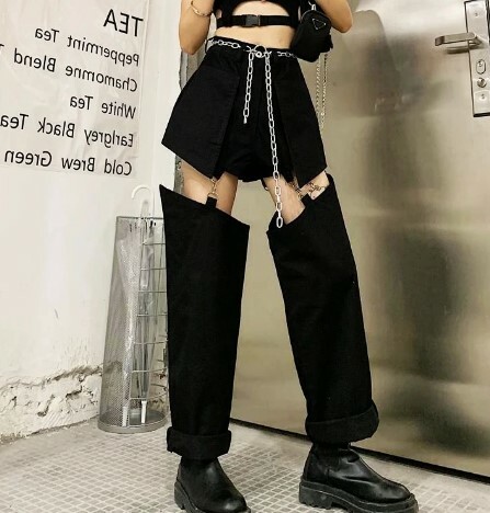 Zuri Ripped Grunge Jeans - Y2K Summer Outfits, 90S Fashion, Retro Style, Gothic Y2K, Y2