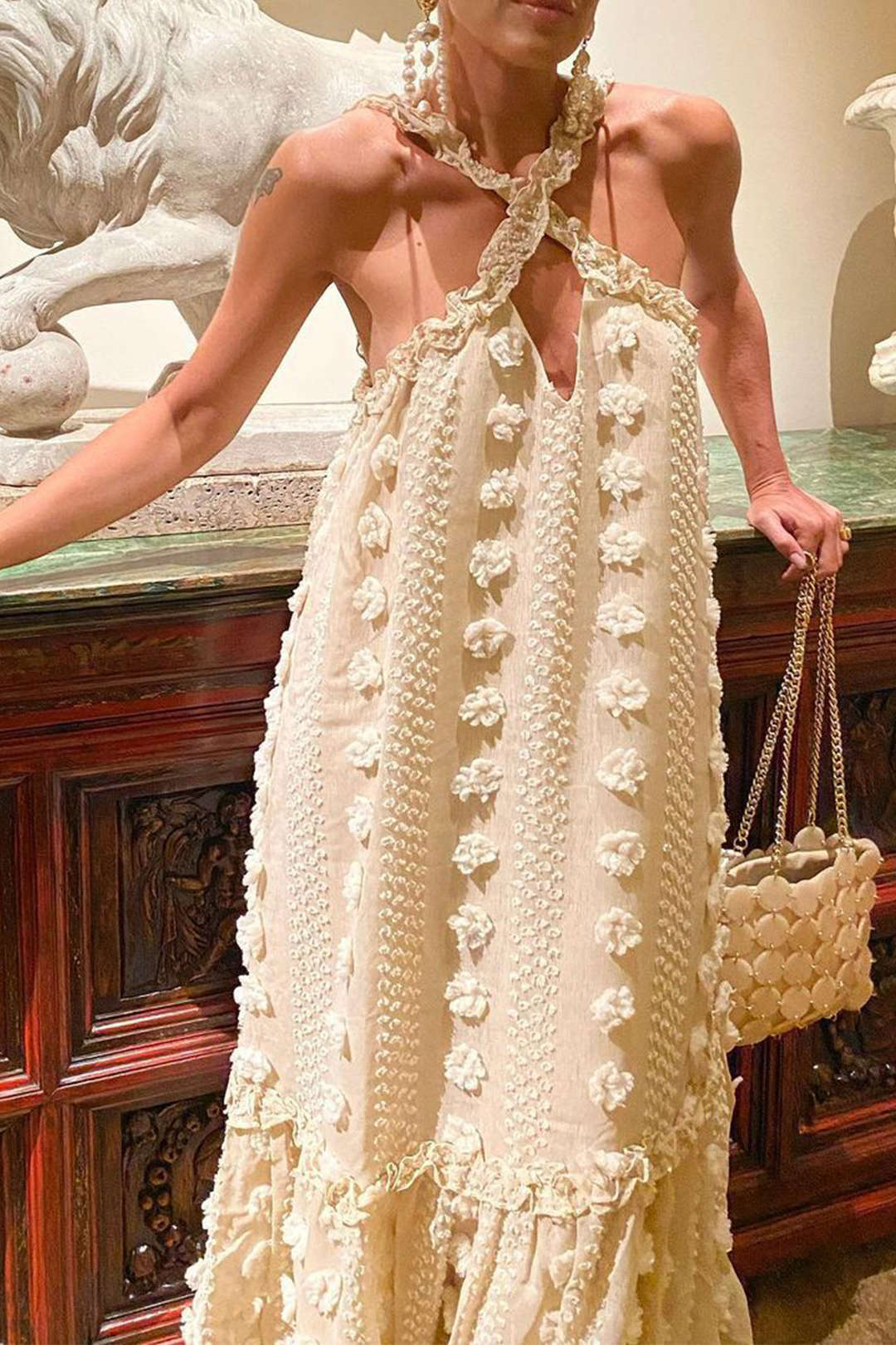 3D Flower Cross Strap Tiered Maxi Dress - Y2K Aesthetic Floral Dress for Boho Style 3D Flower Cross Strap Tiered Maxi Dress - Y2K Aesthetic Floral Dress for Boho Style