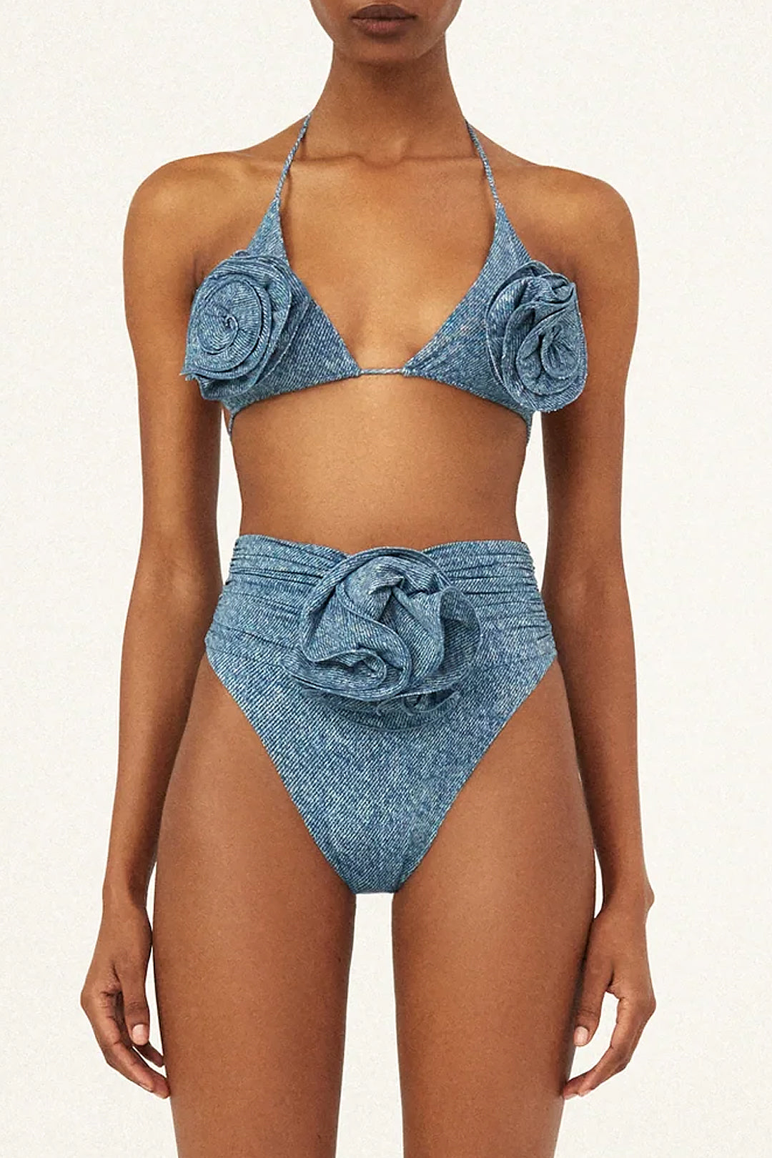 3D Flower Denim Halter Bikini Set - Y2K Aesthetic Swimwear for Trendy Summer Vibes 3D Flower Denim Halter Bikini Set - Y2K Aesthetic Swimwear for Trendy Summer Vibes