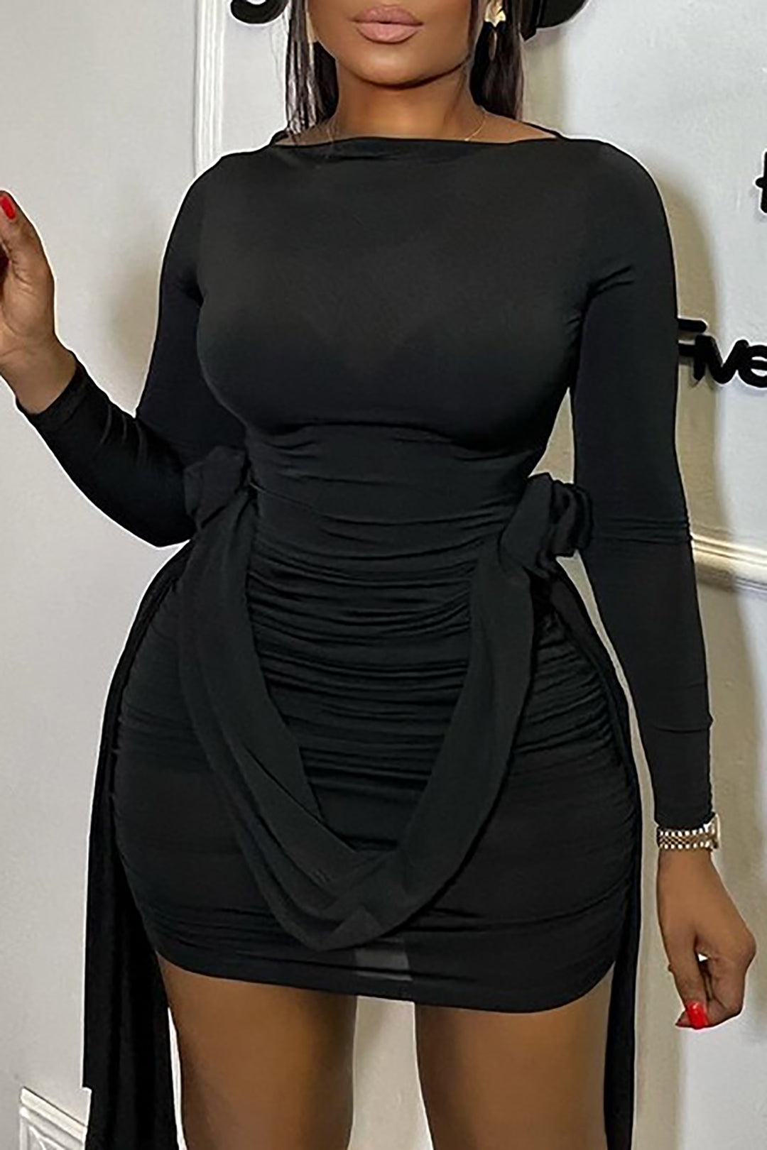 3D Flower Tie Ruched Long Sleeve Mini Dress - Y2K Aesthetic Cute Dress for Stylish Outfits 3D Flower Tie Ruched Long Sleeve Mini Dress - Y2K Aesthetic Cute Dress for Stylish Outfits