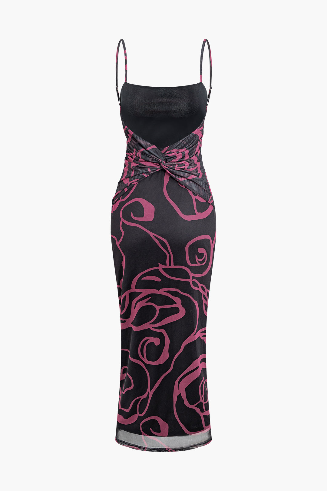 Abstract Line Print Mesh Backless Cami Midi Dress - Y2K Aesthetic Fashion Essential Abstract Line Print Mesh Backless Cami Midi Dress - Y2K Aesthetic Fashion Essential