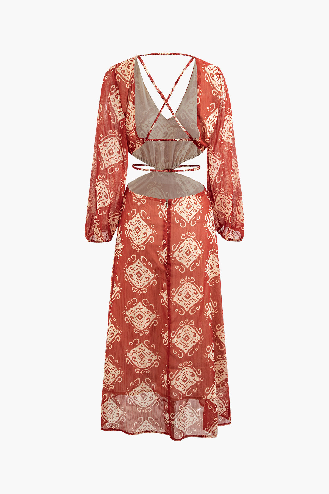 Abstract Print Cross Tie Backless Maxi Dress - Y2K Aesthetic Boho Style for Effortless Chic Abstract Print Cross Tie Backless Maxi Dress - Y2K Aesthetic Boho Style for Effortless Chic