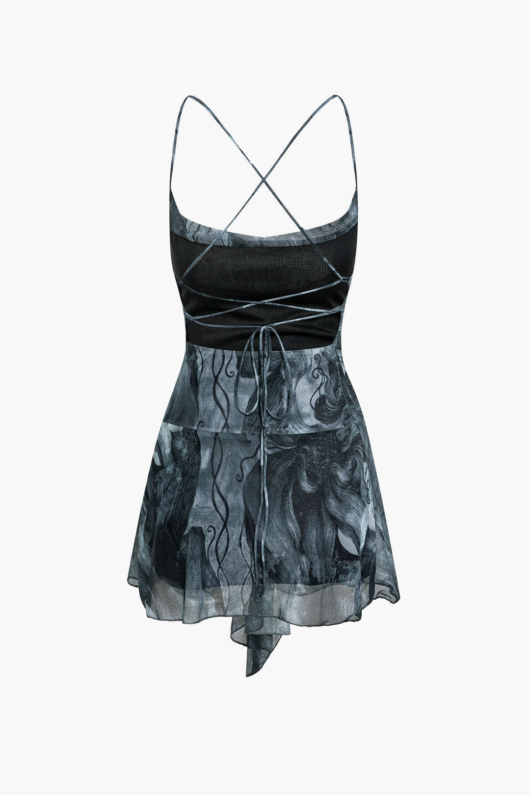 Abstract Print Cross Tie Backless Y2K Mini Dress - Trendy Mesh Aesthetic Outfit Abstract Print Cross Tie Backless Y2K Mini Dress - Trendy Mesh Aesthetic Outfit