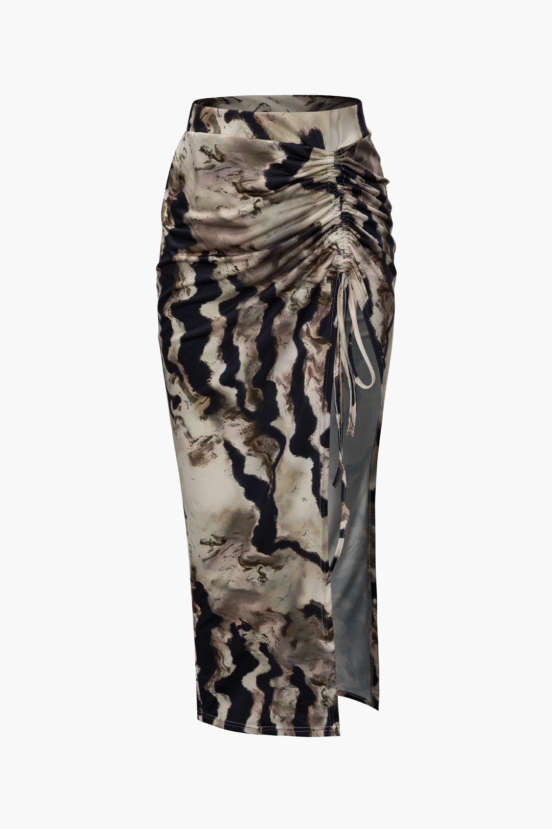 Abstract Print Drawstring Long Sleeve Top & Split Skirt Set for Y2K Aesthetic Outfits Abstract Print Drawstring Long Sleeve Top & Split Skirt Set for Y2K Aesthetic Outfits