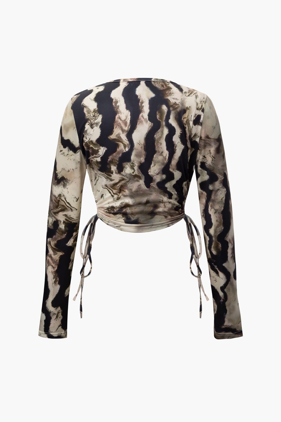 Abstract Print Drawstring Long Sleeve Top & Split Skirt Set for Y2K Aesthetic Outfits Abstract Print Drawstring Long Sleeve Top & Split Skirt Set for Y2K Aesthetic Outfits