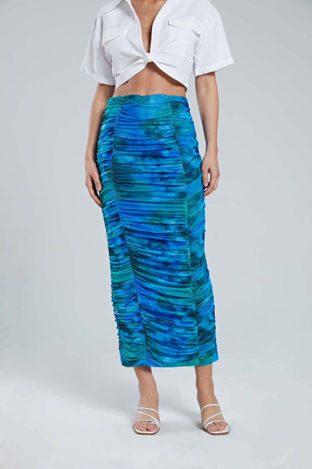 Abstract Print Gathered Slit Midi Skirt - Y2K Aesthetic Fashion for Trendy Outfits Abstract Print Gathered Slit Midi Skirt - Y2K Aesthetic Fashion for Trendy Outfits
