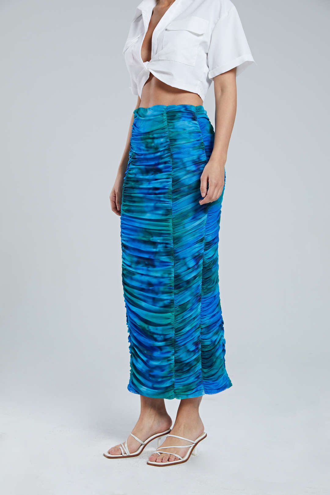 Abstract Print Gathered Slit Midi Skirt - Y2K Aesthetic Fashion for Trendy Outfits Abstract Print Gathered Slit Midi Skirt - Y2K Aesthetic Fashion for Trendy Outfits