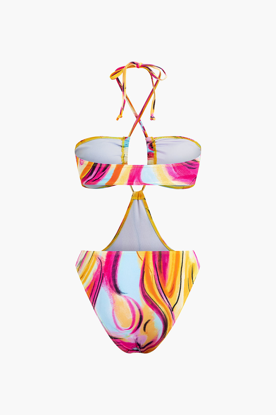 Abstract Print Halter One-Piece Swimsuit with Knot Mini Sarong Skirt Set for Y2K Aesthetic Abstract Print Halter One-Piece Swimsuit with Knot Mini Sarong Skirt Set for Y2K Aesthetic