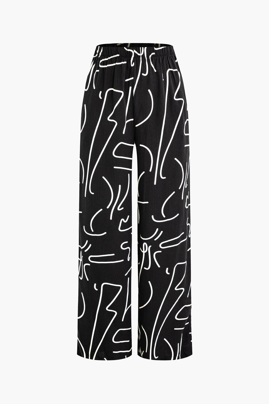 Abstract Print Knot Back Tube Top with Ruched Straight Leg Pants - Y2K Aesthetic Outfit Abstract Print Knot Back Tube Top with Ruched Straight Leg Pants - Y2K Aesthetic Outfit