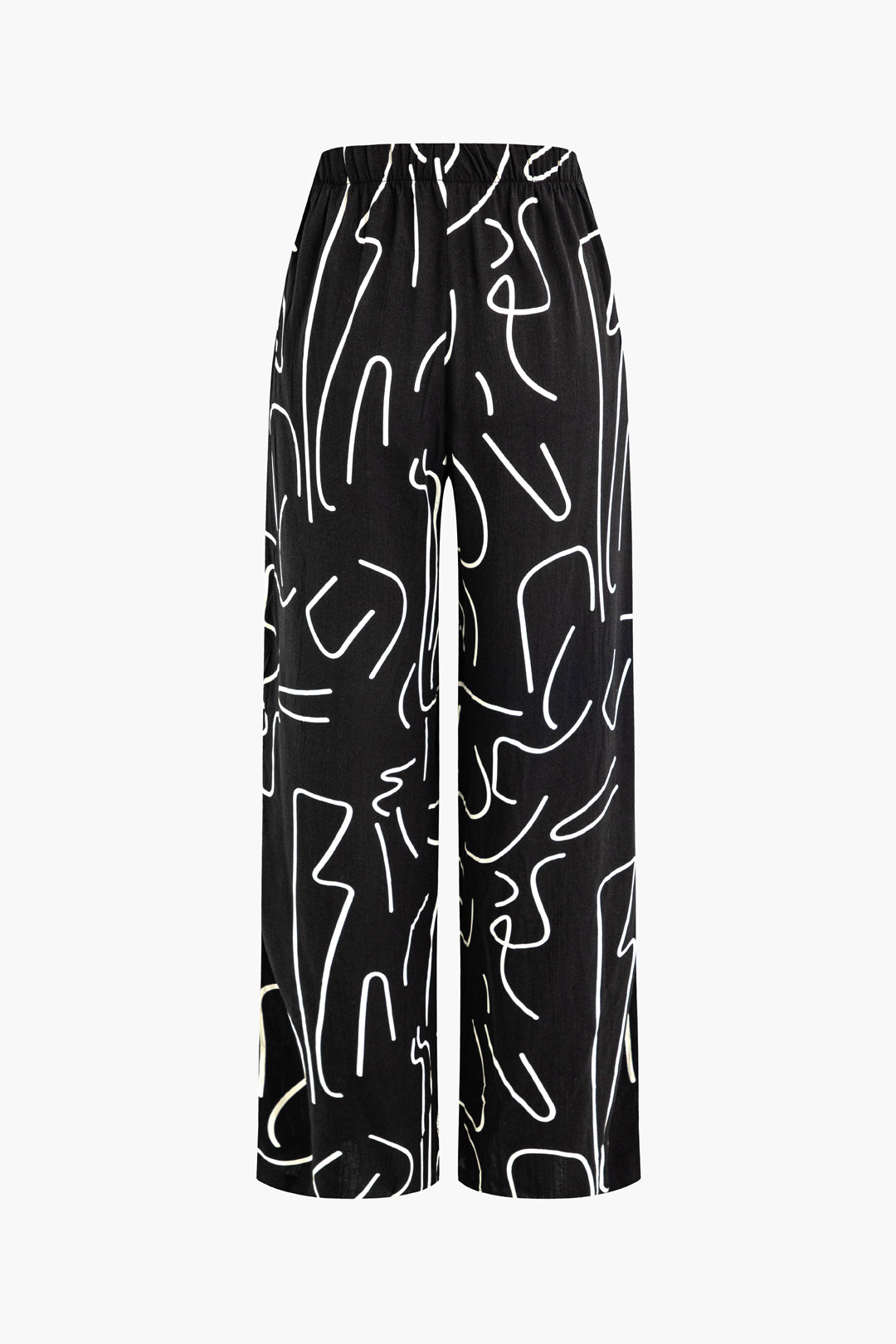 Abstract Print Knot Back Tube Top with Ruched Straight Leg Pants - Y2K Aesthetic Outfit Abstract Print Knot Back Tube Top with Ruched Straight Leg Pants - Y2K Aesthetic Outfit