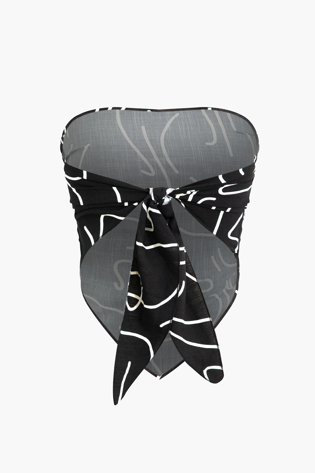 Abstract Print Knot Back Tube Top with Ruched Straight Leg Pants - Y2K Aesthetic Outfit Abstract Print Knot Back Tube Top with Ruched Straight Leg Pants - Y2K Aesthetic Outfit