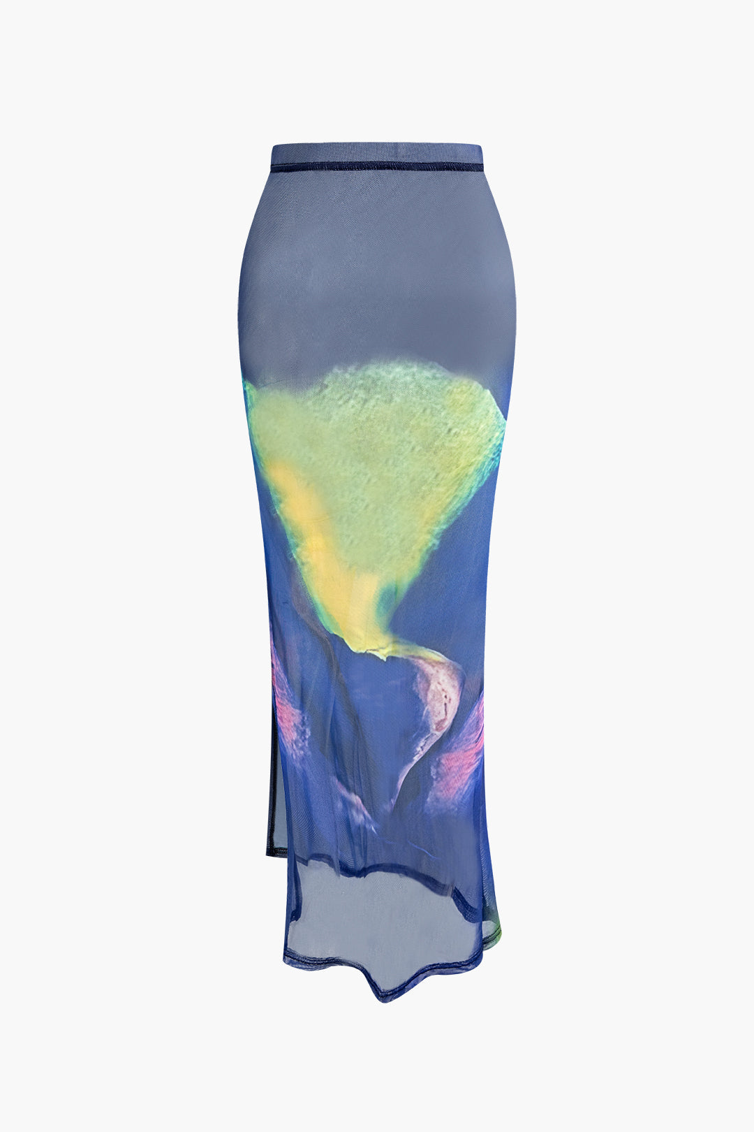 Abstract Print Mesh Crop Top & High Waist Slit Maxi Skirt Set - Y2K Aesthetic Outfit Abstract Print Mesh Crop Top & High Waist Slit Maxi Skirt Set - Y2K Aesthetic Outfit