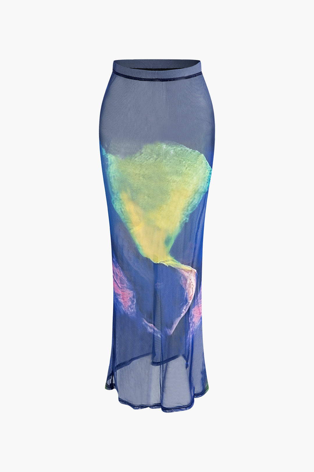 Abstract Print Mesh Crop Top & High Waist Slit Maxi Skirt Set - Y2K Aesthetic Outfit Abstract Print Mesh Crop Top & High Waist Slit Maxi Skirt Set - Y2K Aesthetic Outfit