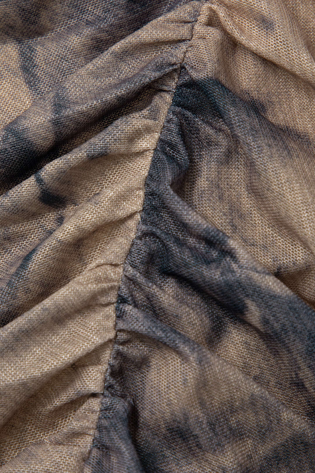 Abstract Print Mock Neck Mesh Ruched Long Sleeve Maxi Dress for Y2K Aesthetic Fashion Abstract Print Mock Neck Mesh Ruched Long Sleeve Maxi Dress for Y2K Aesthetic Fashion