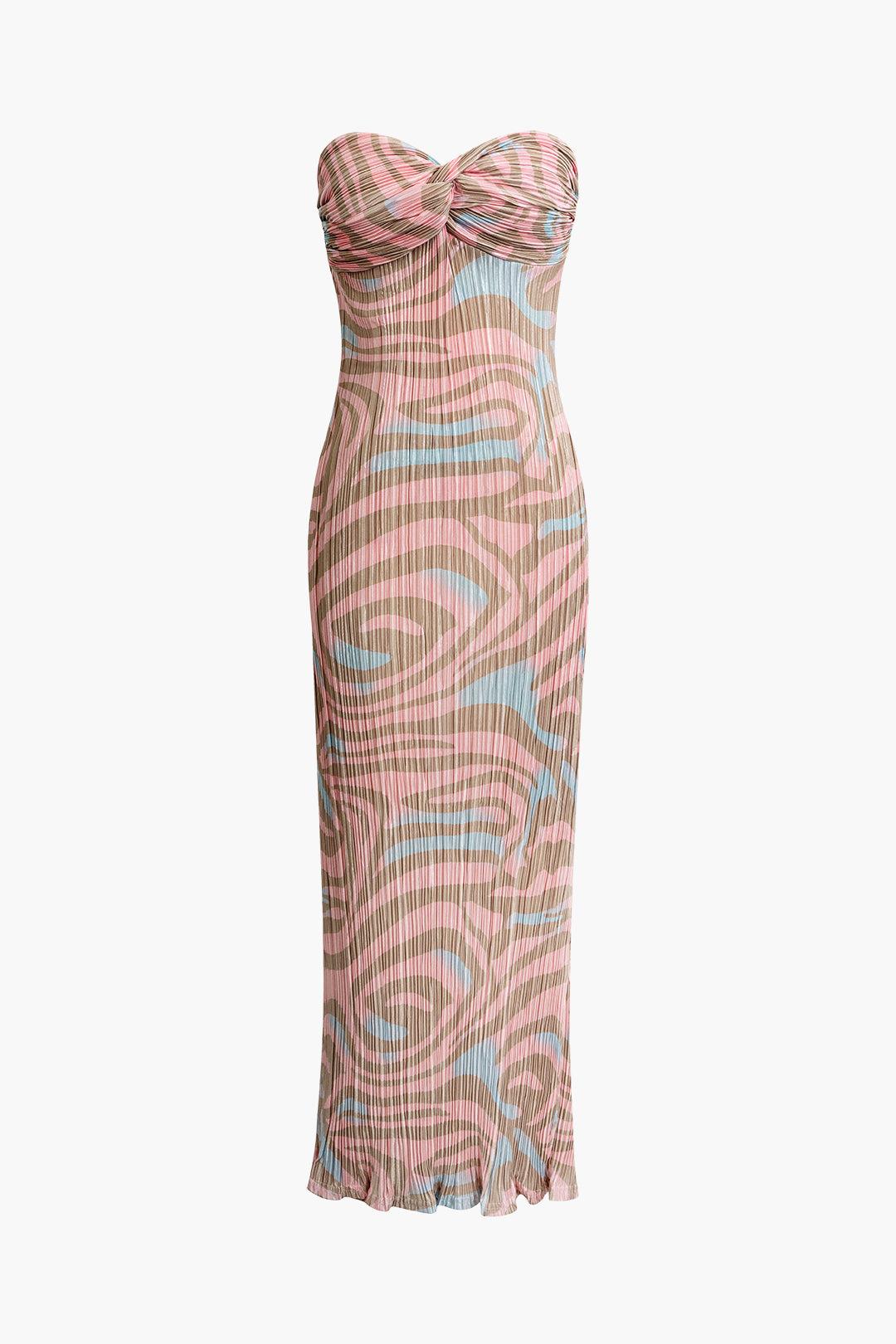 Abstract Print Plisse Strapless Maxi Dress - Y2K Aesthetic Fashion for Effortless Style Abstract Print Plisse Strapless Maxi Dress - Y2K Aesthetic Fashion for Effortless Style