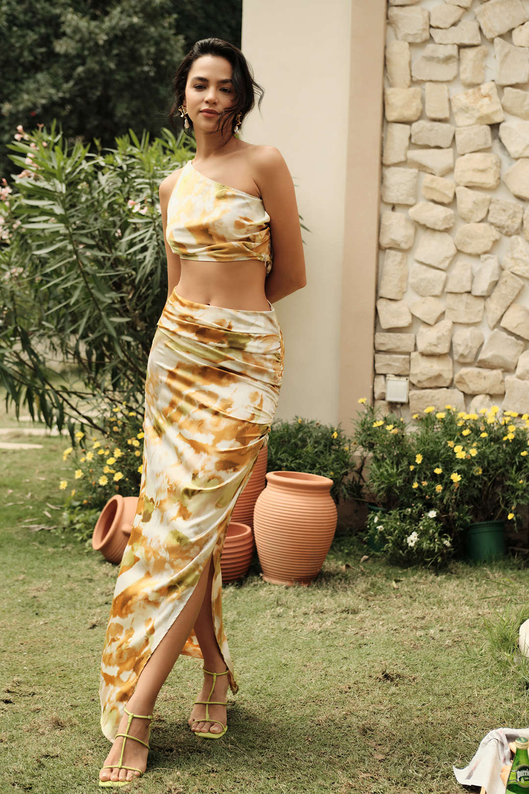 Abstract Print Ruched Split Maxi Skirt - Y2K Aesthetic Fashion for Trendy Outfits Abstract Print Ruched Split Maxi Skirt - Y2K Aesthetic Fashion for Trendy Outfits